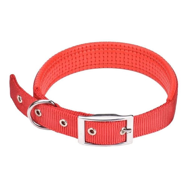 Justerbar kjæledyrhalsbånd i skum - Komfortabel og sterk nylonpolstret hundehalsbånd - Rød (nakkestørrelse: 38-47 cm)
