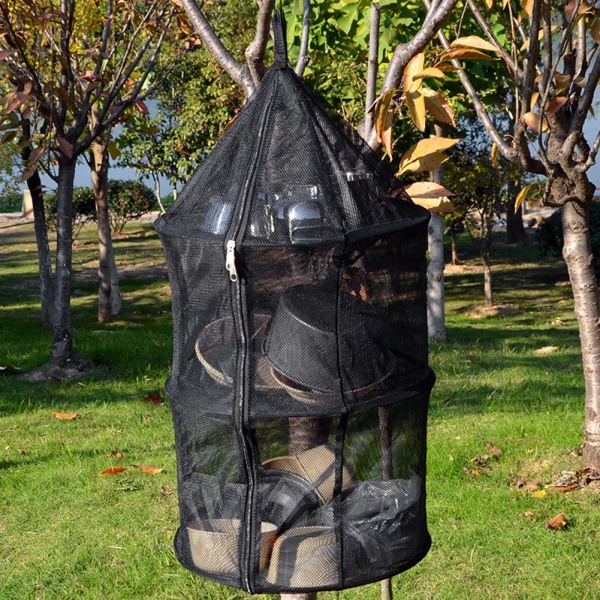 3-lagers hopfällbart hängande kläder torrt nät för utomhus picknick resecamping