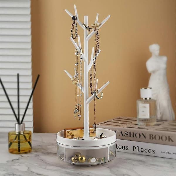 Jewelry Stand with Rotatable Base Storage Box Tree Tower Hanging