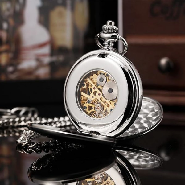 Herre lommeur Klassisk mekanisk håndvind lommeur Steampunk romertal fob ur til mænd kvinder med kæde