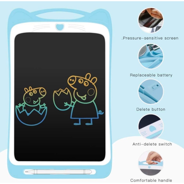 Färgglad LCD-skrivtavla för barn (blå), elektronisk ritbräda, digitalt anteckningsblock med låsknappar, födelsedagspresent för pojkar och flickor
