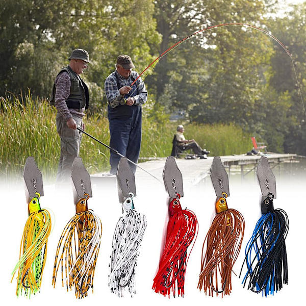 6 stk 10 cm 11 g bladjigg fiskedrag Flerfargede fiskejigger for bas, ørret, gjedde