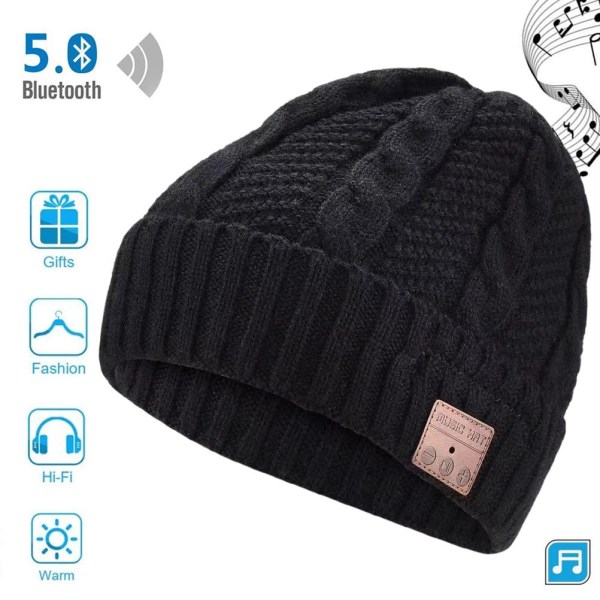 3 i 1 Bluetooth 5.0 Music Beanie Sett Vinterlue Øreklaff Halsgamasjer Skjerfhansker Bursdagsgave for menn kvinner