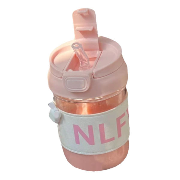 420 ml plastvattenmugg med lock, halmmugglock, hundmönster, bärbar vattenmugg för gym, vandring, promenader, utomhussporter, rosa