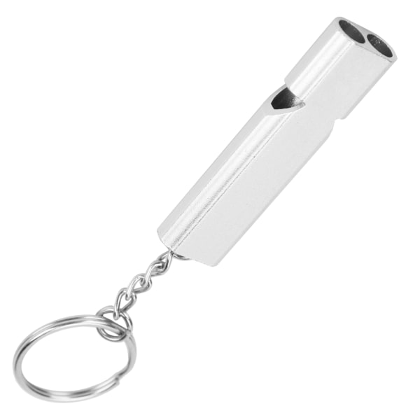 Udendørs Survival Whistle med nøglering Aluminiumslegering Dobbeltrør Whistle Silver