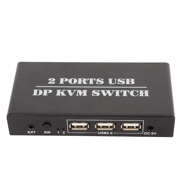 DisplayPort KVM-bryter 2 porter 4K 60Hz Dual Mode Aluminiumlegering Plug and Play KVM-switcher for tastatur mus 100‑240V EU-plugg 100‑240V