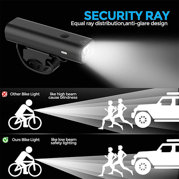 Cykelljusgrupp (ljusgrupper fram och bak), LED-cykelljus, 2 ljuslägen, USB laddningsbar, vattentät, 400 lumen