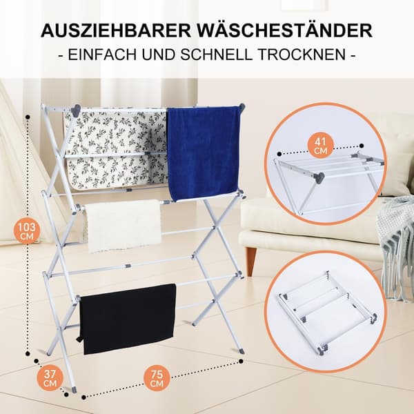 Space Saving Clothes Drying Rack - 6 Tier Foldable Laundry Drying Rack with 11 Bars - Collapsible and Extendable Clothes Drying Rack