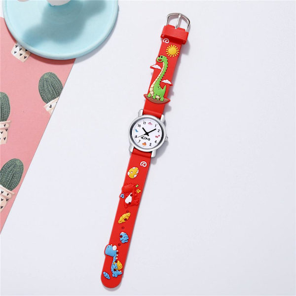 Watch(röd, dinosaurie), vattentät armbandsur för barn Quartz rörelse, 3D-tecknad design, Digital watch för 3 år till 13 år flicka pojke