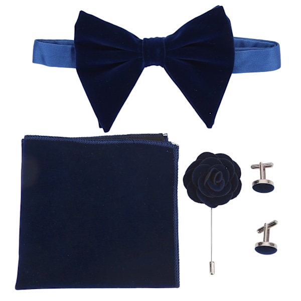 5 st Fluga Set Lättskött Klassisk Elegant Herrfluga Bröstnäsduk Manschettknappar Corsage för Födelsedagspresent Mörkblå