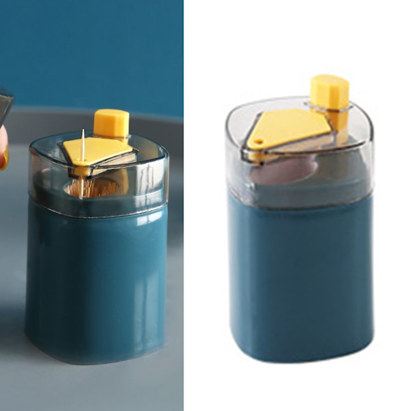 Återanvändbar tandpetarehållare Automatisk popup-dispenser Plast tandpetare förvaringsbehållare för hemmet Marinblå