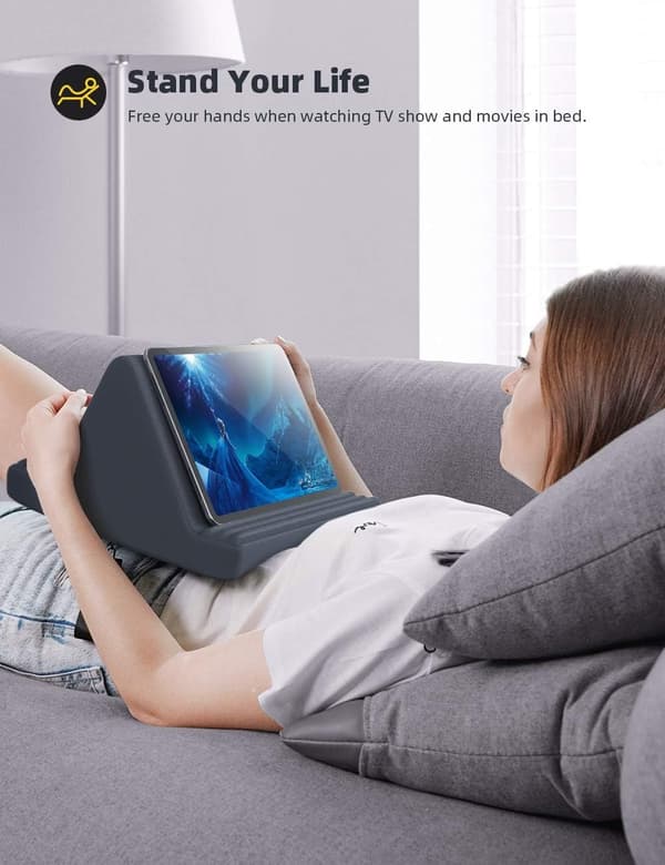 Tablet Pillow Stand, Soft Cushion for Lap - Tablet Holder for Bed with 6 Viewing Angles, for 4-13\" Black