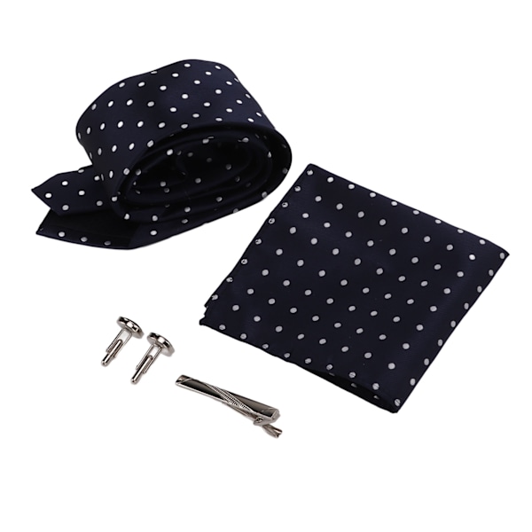 Herr Slipsar Set Polyestergarn Klassisk Herr Polka Dot Slips Nål Manschettknappar Bröstnäsduk Affär Formell Presentförpackning