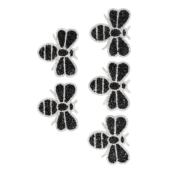 5 stk. Små Bi-Rhinestone-merker, dekker over flekker og skader, søt form, svarte dyr, Rhinestone-applikasjoner for DIY-håndverk