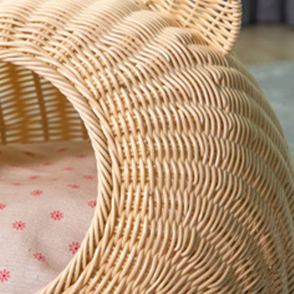 Katteseng Sød Katteøre Imiteret Rattan Håndvævet Åndbar Alle Sæsoner Vaskbar Halvlukket Kattehuse til Indendørs 38x38cm / 15.0x15.0in Beige