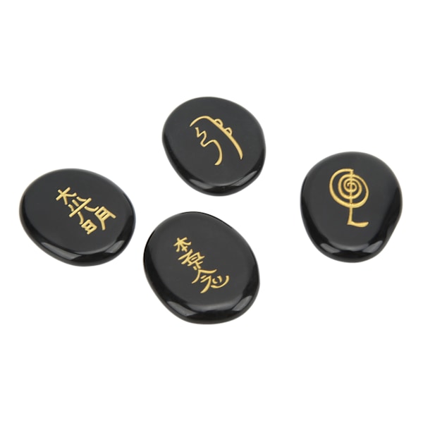 4 stk. Reiki Symbol Sten Glattere Overflader Graverede Reiki Sten til Boligdekoration Meditation Ornament Gave Obsidian