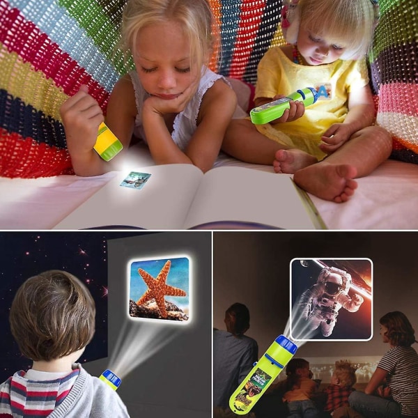 Pedagogisk lysbildeprojektor lommelykt med 24 bildealternativer for barns sengetidslæring og nattmoro