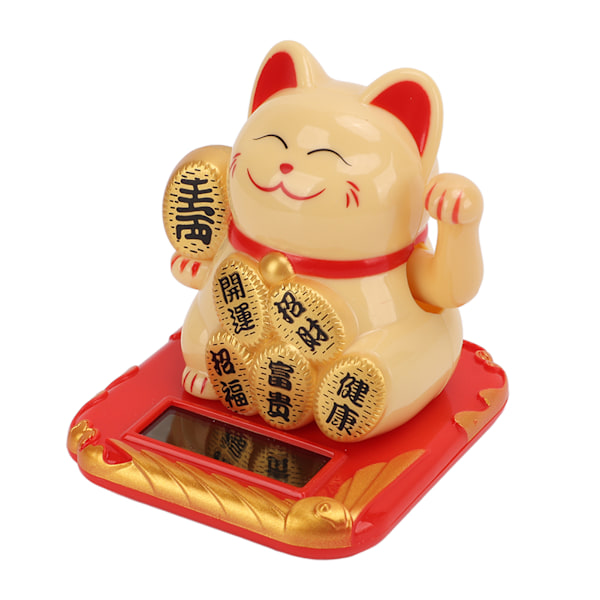 Lykkelig Kat Solcelledrevet Mini Størrelse Bringer Rigdom og Skatte Sød Smil Holdbar Maneki Neko til Bil Soveværelse Kontor Gul