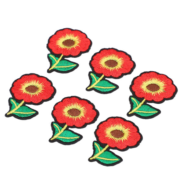 6 stk. strygemærker rødt blomsterdesign sikker vaskbar slidstærk bomuld bred anvendelse strygemærker til skjorte jeansjakke