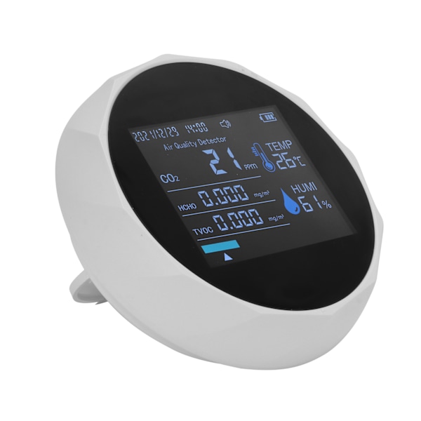 CO2-monitor 7 i 1 intelligent luftkvalitet temperatur fugtighed TVOC kuldioxiddetektor hvid