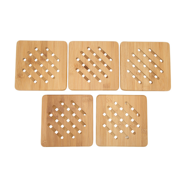 5 stk Bambus Hot Pad Bordsmåtte Bambus Trivet Gryde Måtte Varmebestandig til Varme Retter Gryde Skål Tekande Kvadratisk 15CM
