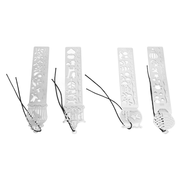Stencil Lineal Bærbar Multifunktionel 4 Tegneserie Mønster Skabeloner Håndbog Maleri Bogmærker Hul Metal Lineal