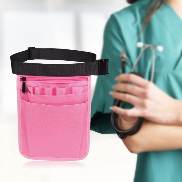 Pink-sygeplejerske-taske og justerbart taljebælte, praktisk organiseringspakke med flere rum til sygeplejersker, arbejdere, frisører