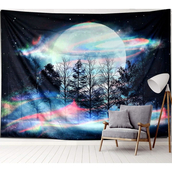 The Moon Mandala Tapestry - 150 cm x 130 cm, galax- och månfasdesign, väggdekoration i sovrummet för barn, män och kvinnor