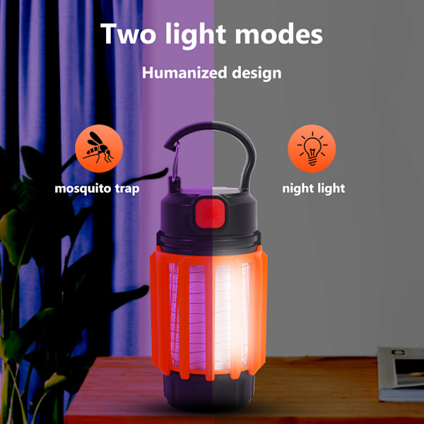 2 i 1 Bug Zapper USB Uppladdningsbar Vattentät Myggdödare LED-lykta för Inomhus Utomhus Hem Trädgård Uteplats Camping