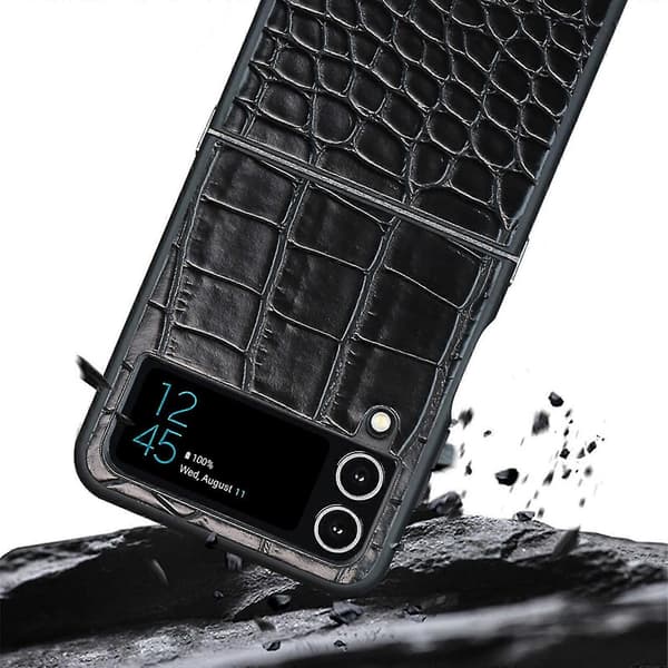 Crocodile Pattern Case Compatible with Samsung Galaxy Z Flip 4, PU Leather + Shockproof Hard PC Frame Protection