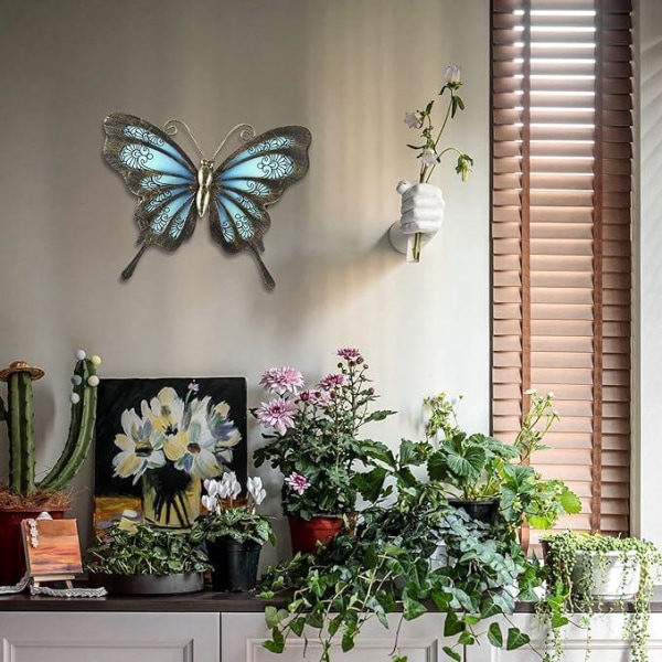 Metall sommerfugl veggkunst utendørs hage gjerde dekorasjoner Glass hengende dekorasjoner for uteplass eller soverom