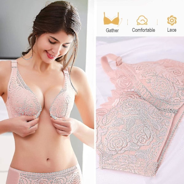 Komfortabel Floral Secrets BH-sæt - Rose Lift & Push Up, Frontlukning, Trådløs 34A-B Karamel