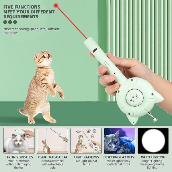 Interactive Cat Toy, Multifunctional Cat Toy with Practical Hair Combing, Five Light Patterns, Retractable