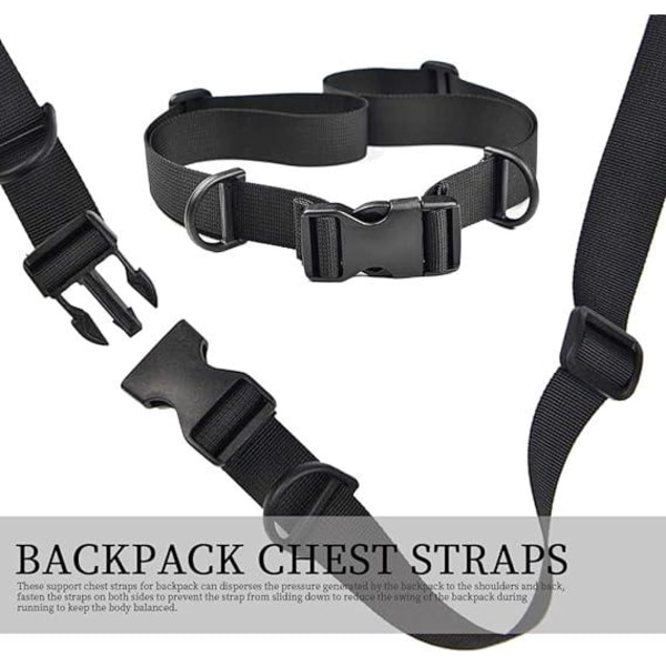 2-delt rygsæk brystbensrem (sort) Justerbar rygsækrem med spænde, velegnet til udendørs aktiviteter, vandreture og jogging