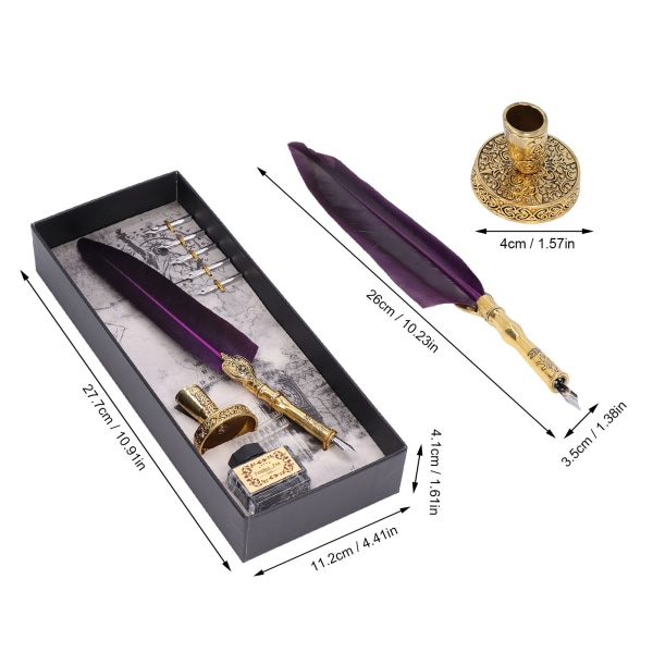 Höyhenkynä Hieno Vintage Elegant Ruostumaton teräs Pehmeästi Kirjoittava Kulutusta kestävä Quill Pen Purppura Purple