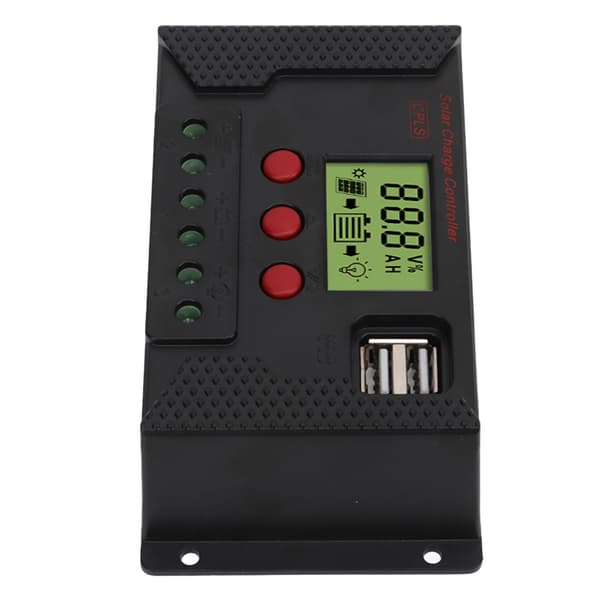 Solcellecontroller PWM 12V 24V Automatisk Tilpasning LCD Display USB Port Solregulator 20A