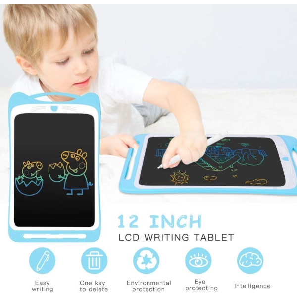 Farverigt LCD-skrivebræt til børn (blå), elektronisk tegnebræt, digital notesblok med låseknapper, fødselsdagsgave til drenge og piger