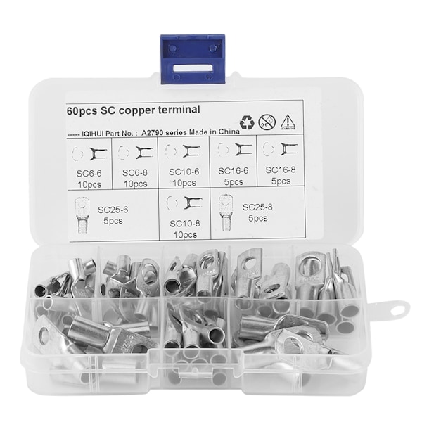 60 st SC-terminaler Röd Koppar Elektriska Kabelkontakter Set Enkel Trådinsättning för Bil Marin Fartyg