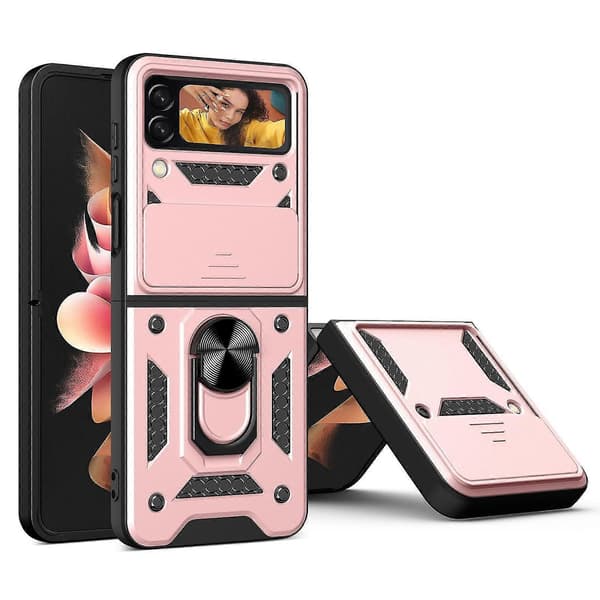 Heavy Duty Armor Case Compatible with Galaxy Z Flip 4, Shockproof Hard PC Shell with Ring Holder