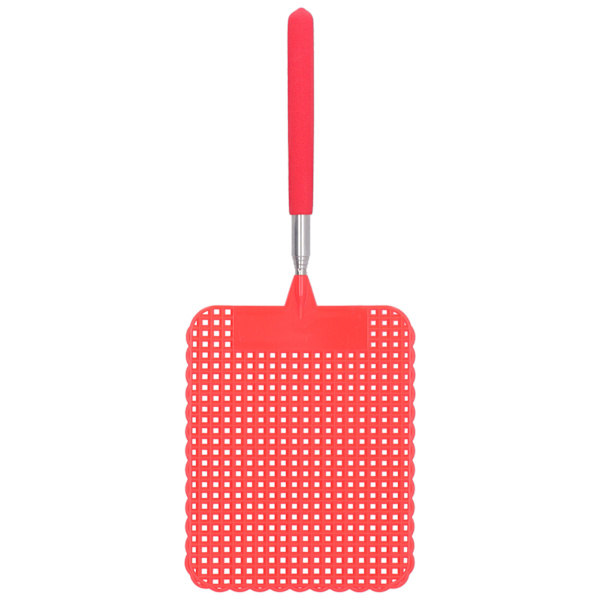 Retractable Plastic Fly Swatter Mosquito Racket with Stainless Steel Rod for Home OfficeRed