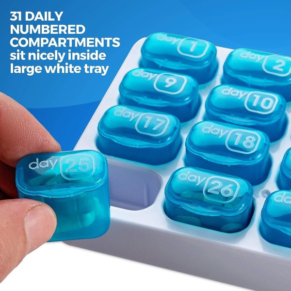 2-pack 31-dagers pilleboksorganisator for daglige piller, bærbar og reisevennlig