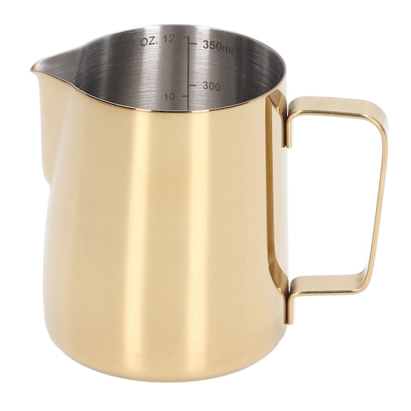 Melkeskummerkanne 350ml 304 Rustfritt Stål med Skala Dryppfri Tute Melkeskummerkopp for 350ml Gullbelagt med Skala
