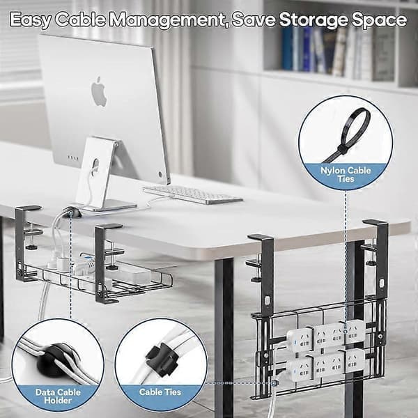 Cable Tray for Desk, Cable Organizer with Clamp