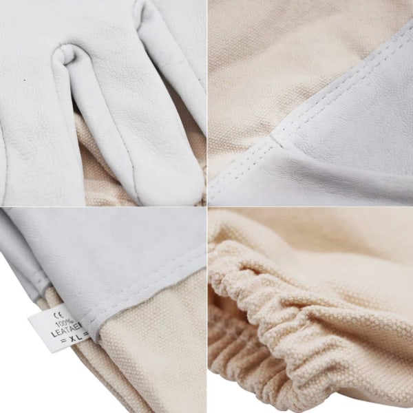 (XL) Fårskinnsskyddshandskar för biodlare, universal biodlarhandskar i läder med ventilerat cover, sticksäkra handskar, biodlingsverktyg