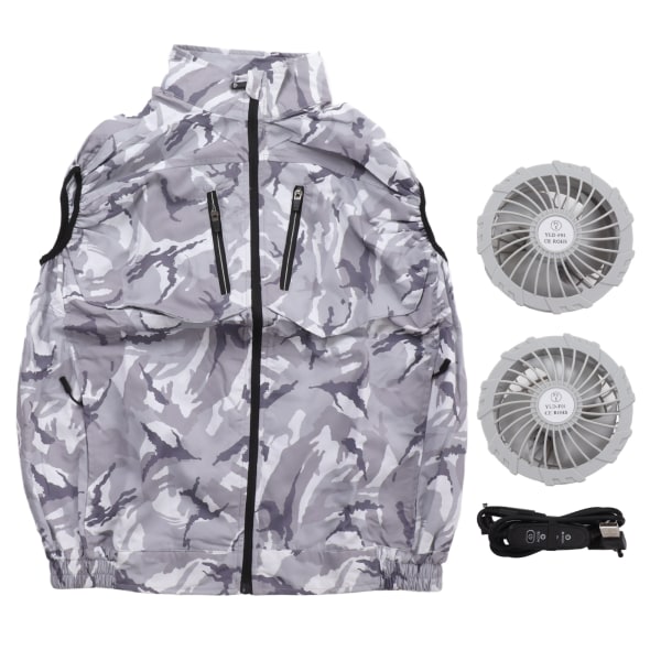 Sommer køleventilator vest USB aftagelig hvid ventilator aircondition arbejdsvest til havearbejde XXXL lys camouflage