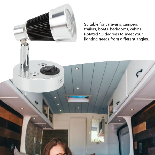 Kääntyvä LED-lukuvalo 90° säädettävä matkailuauton kohdevalo matkailuauton perävaunun matkailuveneen lämmin valkoinen valo
