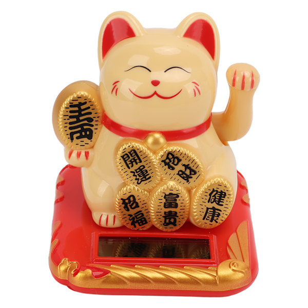 Lykkelig Kat Solcelledrevet Mini Størrelse Bringer Rigdom og Skatte Sød Smil Holdbar Maneki Neko til Bil Soveværelse Kontor Gul