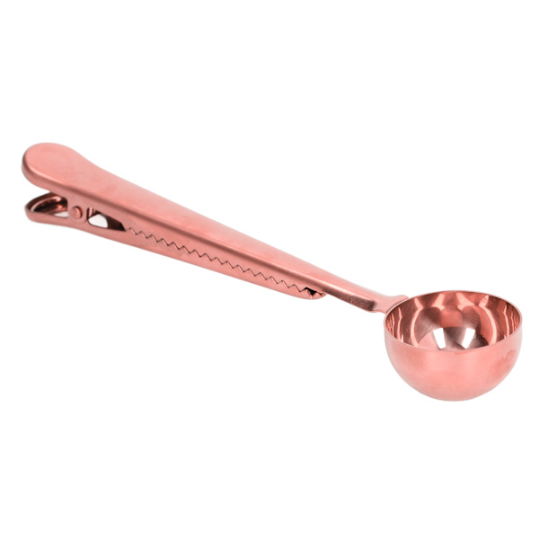 Kaffesked med Förslutningsklämma 2 i 1 Rostfritt Stål Tättslutande Fördjupad Design Praktiska Kaffedrickverktyg Roséguld