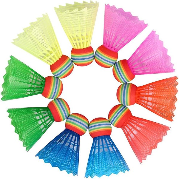 Flerfarget plast badminton 10-pakke for innendørs og utendørs bruk
