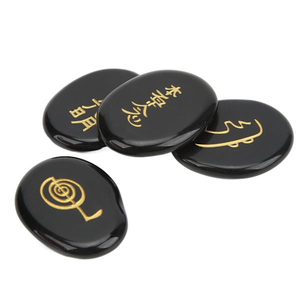 4 stk. Reiki Symbol Sten Glattere Overflader Graverede Reiki Sten til Boligdekoration Meditation Ornament Gave Obsidian